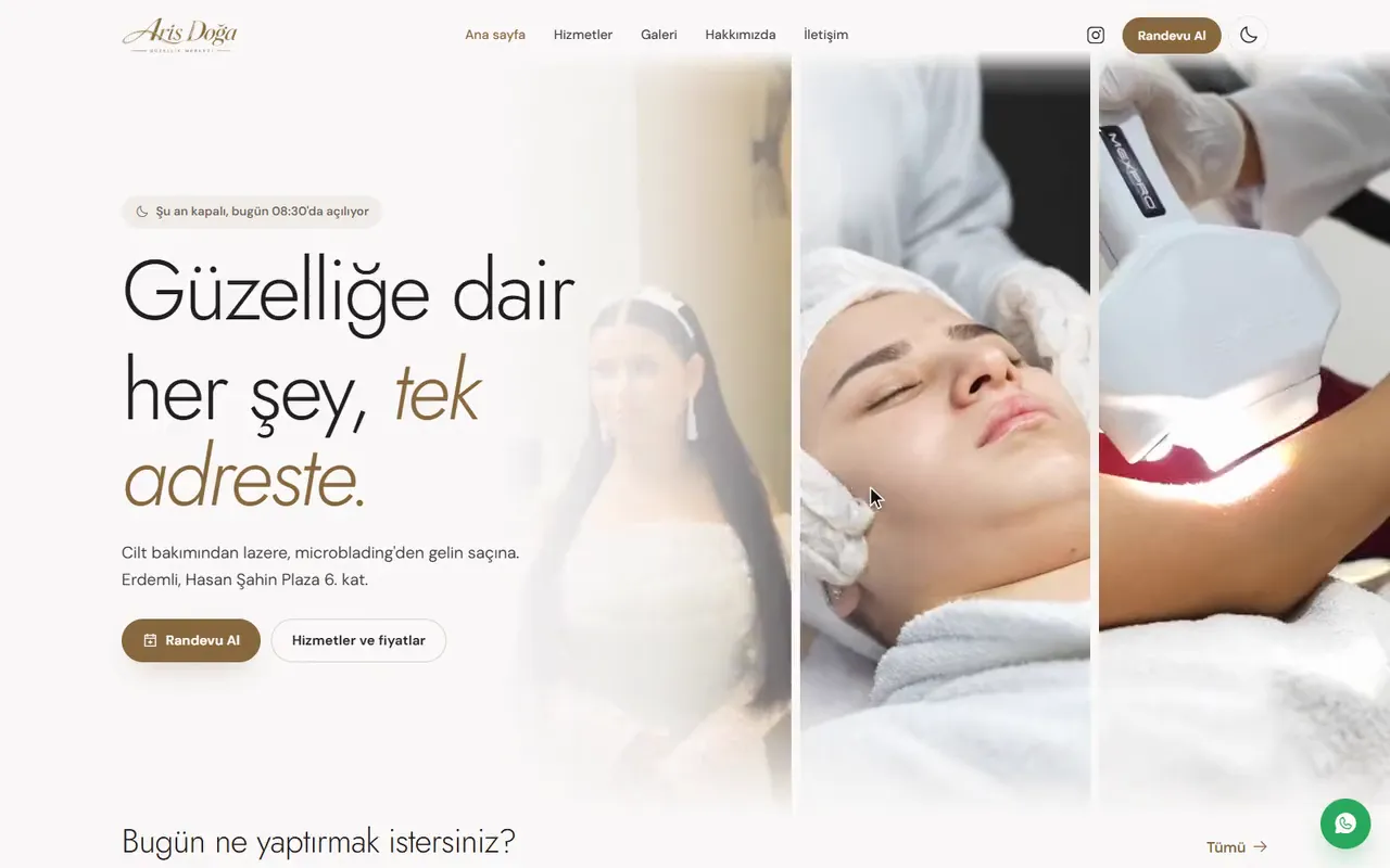 Aris Doğa Güzellik Merkezi web sitesi, bilgisayarda